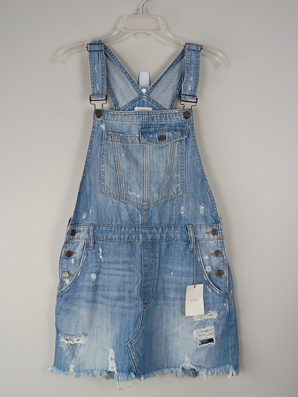 HIDDEN Denim Skirt Overall Skirtall Distressed Large Coastal Cowgirl Americana